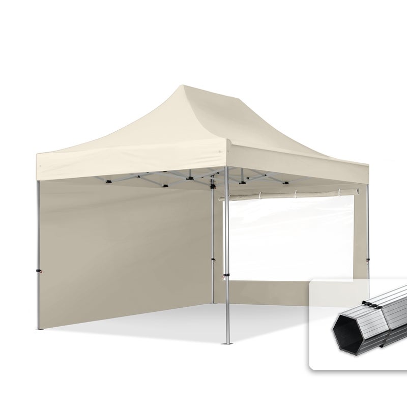 3x4,5 m Namiot Ekspresowy PROFESSIONAL Alu 40mm, ze ścianami bocznymi, okna panoramiczne, kremowy