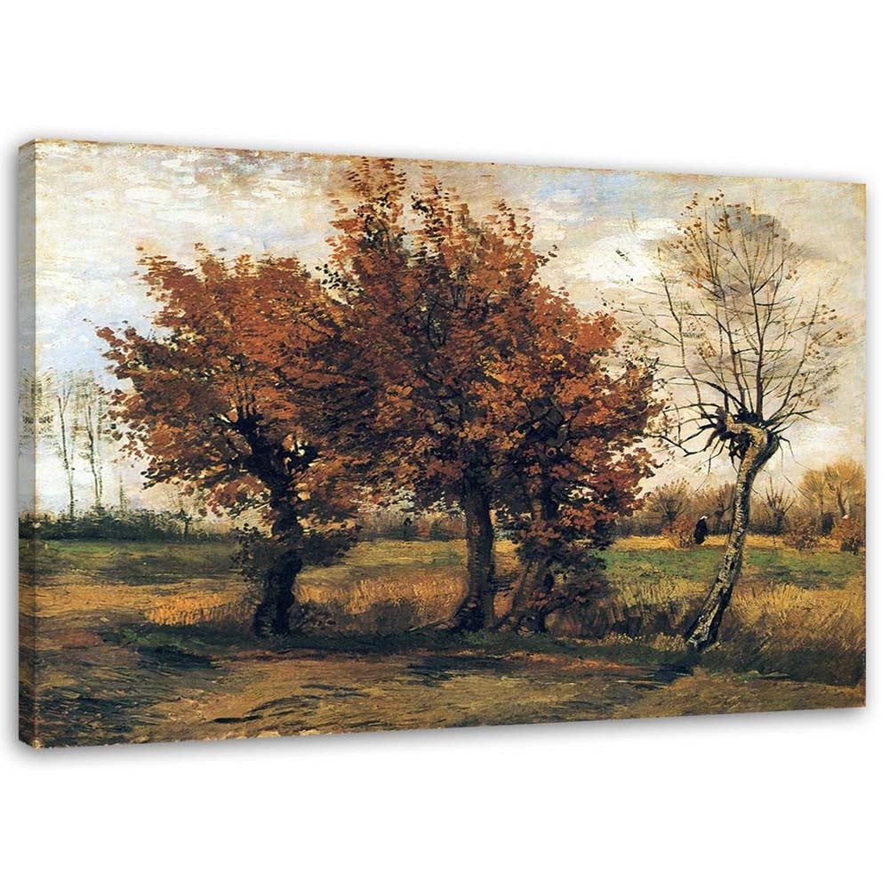 Obraz na płótnie, Pejzaż jesienny z czterema drzewami - V. van Gogh reprodukcja 120x80