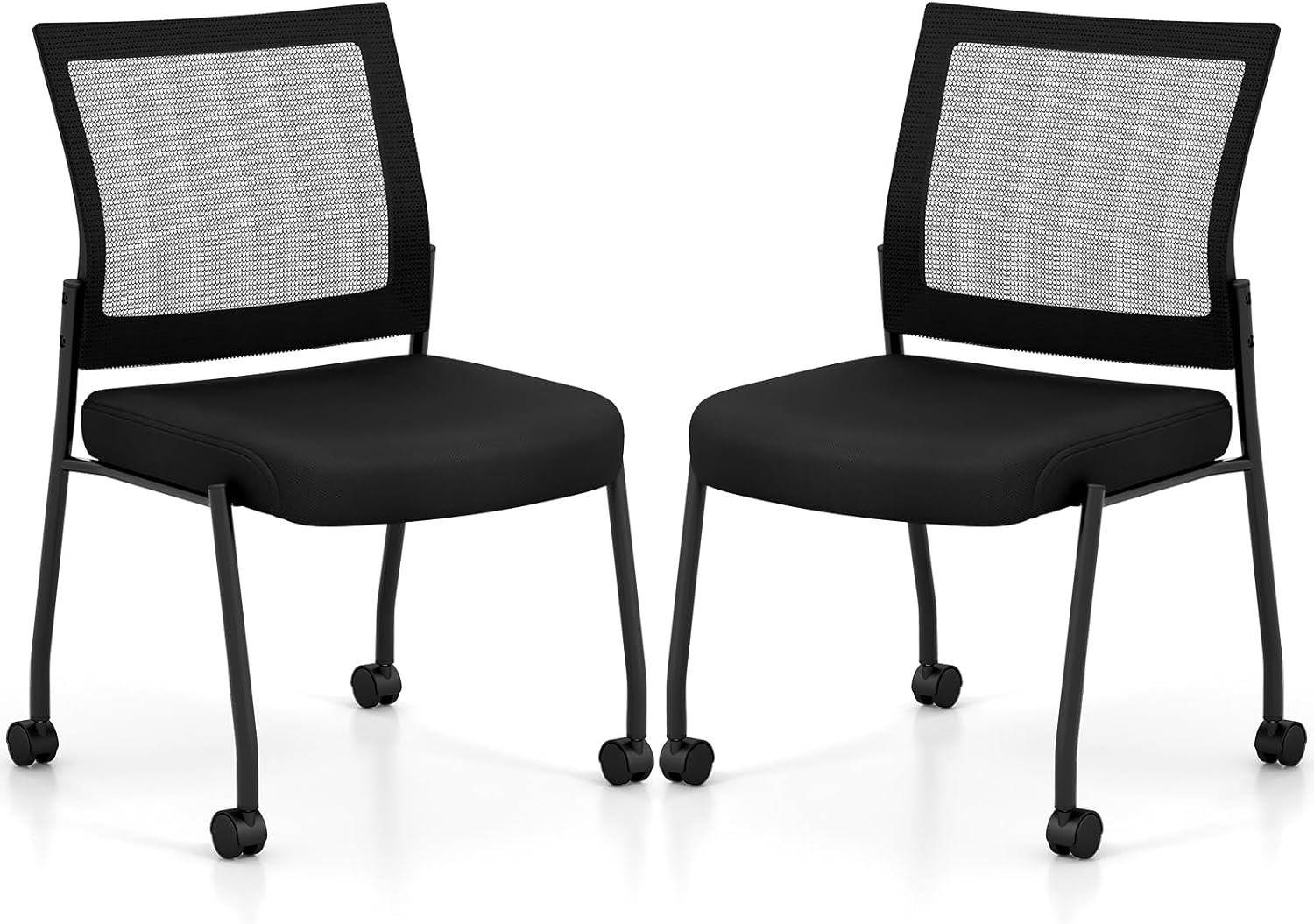 Zestaw 2 Krzeseł Konferencyjnych z Siatki, Krzesła Sztaplowane do Poczekalni z Kółkami, Ergonomiczne Krzesła bez Podłokietników do Domu