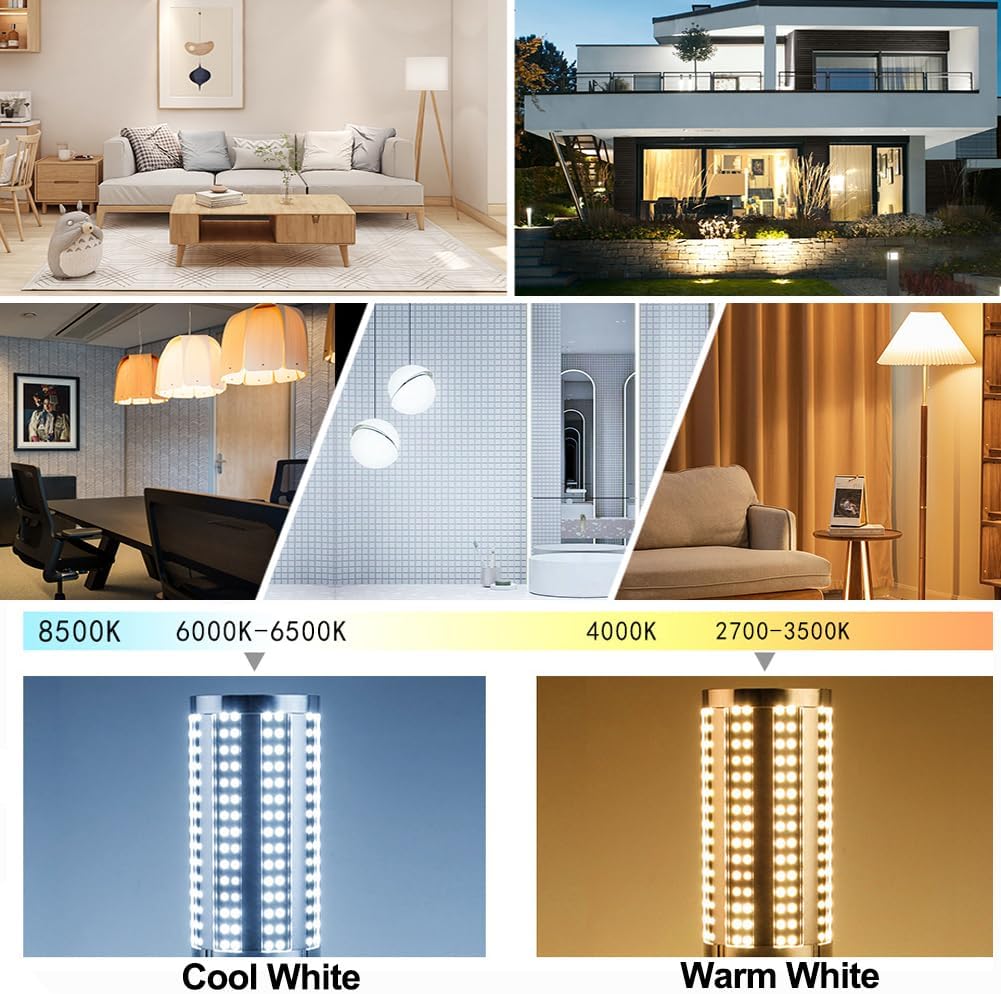 Żarówka LED E27 o mocy 50 W, ciepła, biała barwa światła 3000 K, 6000 lm, odpowiednik żarówki tradycyjnej o mocy 350 W, idealna do magazynów i warszt - 3