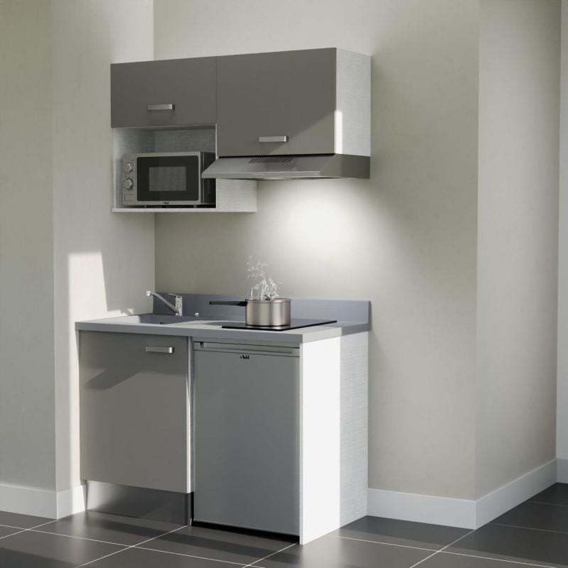 Kitchenette 120 cm modèle K02 - façades Gris - plan monobloc évier à ...