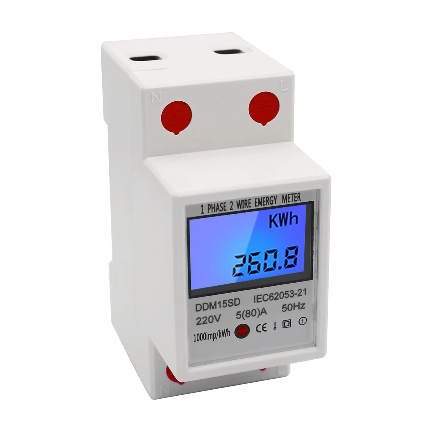 Jednofazowy licznik energii na szynę DIN 5-80A 220V 50Hz, elektroniczny licznik KWh z podświetleniem LCD, wyświetlacz cyfrowy DDM15SD