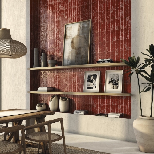 Carrelage Effet Zellige Terracotta Bordeaux PUKKA Terrapukka 6,4x26cm - Les Carreaux de Jean