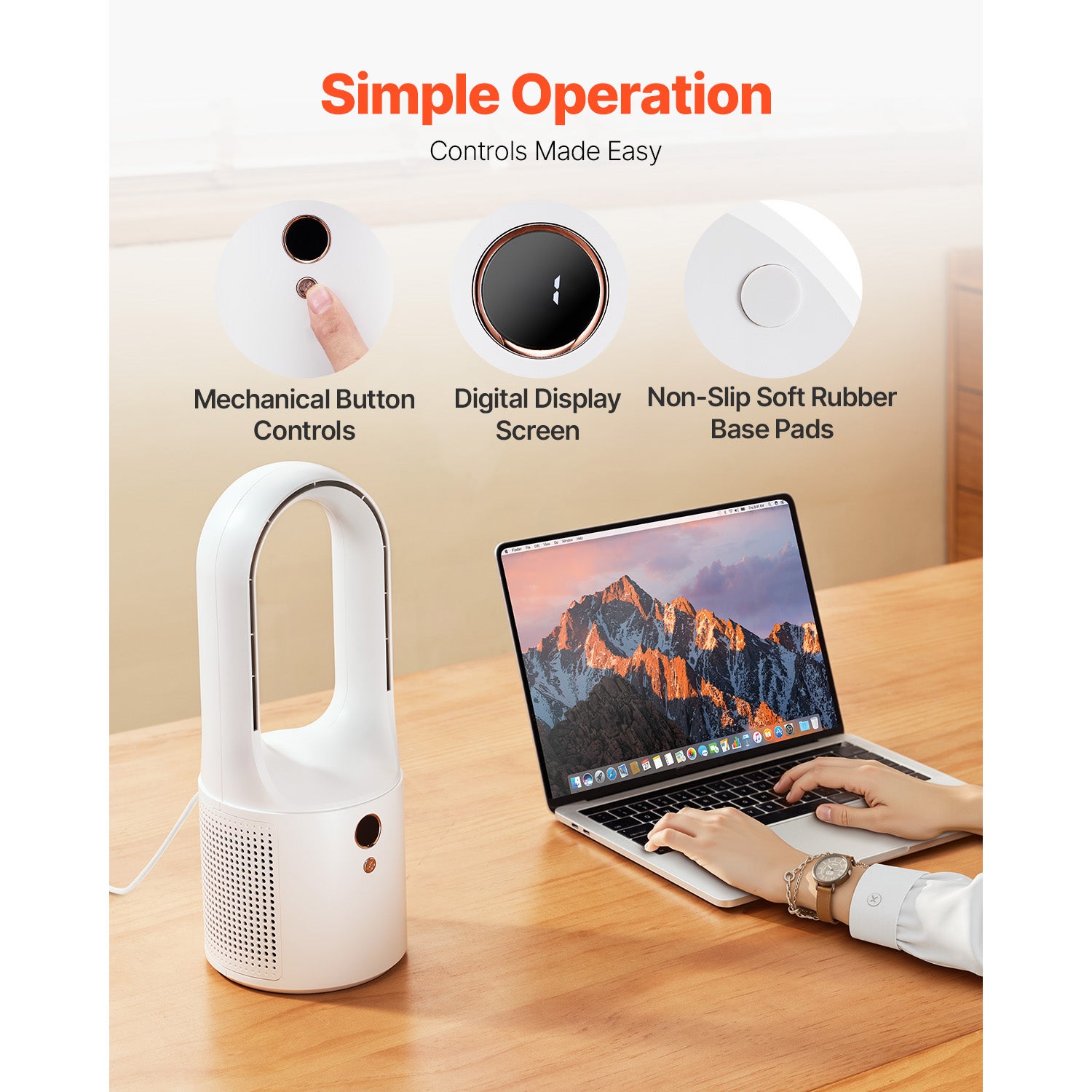 Ventilador de Mesa sem Pás SucceBuy USB Silencioso 7 W 6 Velocidades com Ecrã LCD Compacto Portátil para Quarto Casa Escritório 330 mm - 7