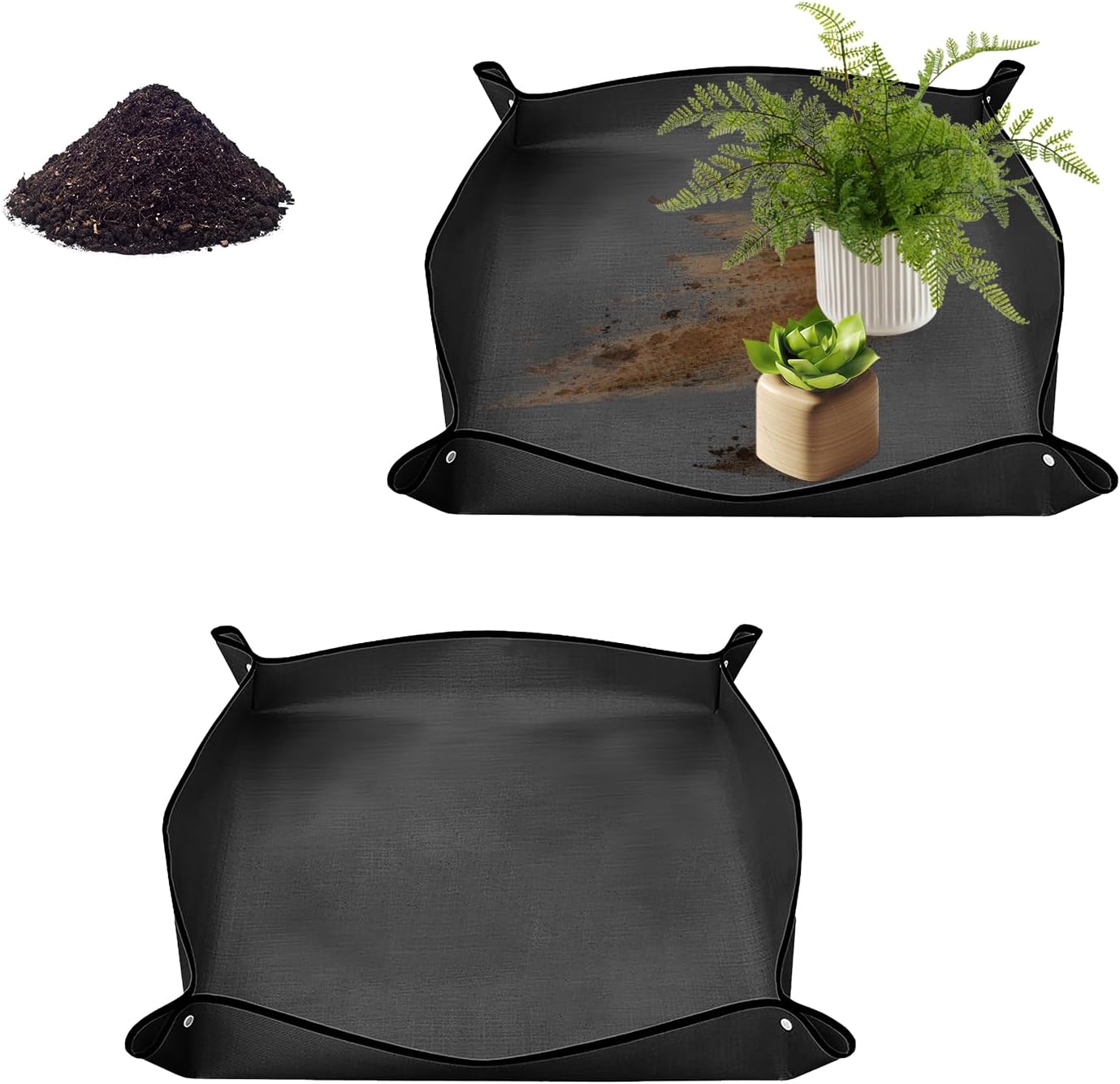 Zestaw 2 mat do roślin - 50 x 50 cm - Mata ogrodowa - Czarny polietylen - Wodoodporna mata do roślin