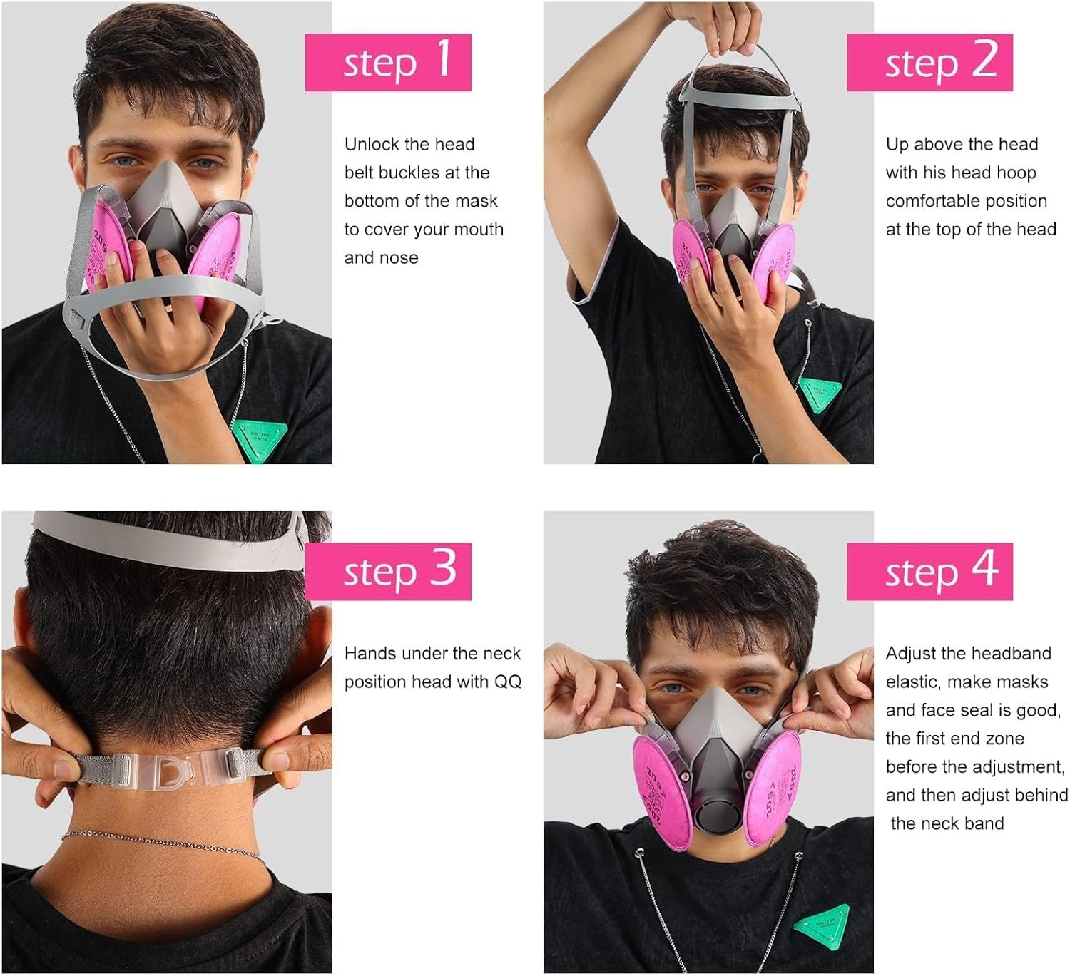 Masque Anti Poussiere Demi-Visage avec 2097 Filtre, Masque Respiratoire Réutilisable pour Peinture,Gaz,Travaux,Produit Chimique, Resine Epoxy - 8