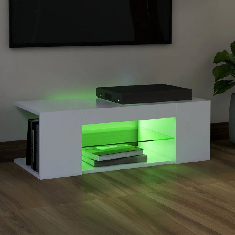 Meuble TV avec lumières LED Blanc 90x39x30 cm - 5