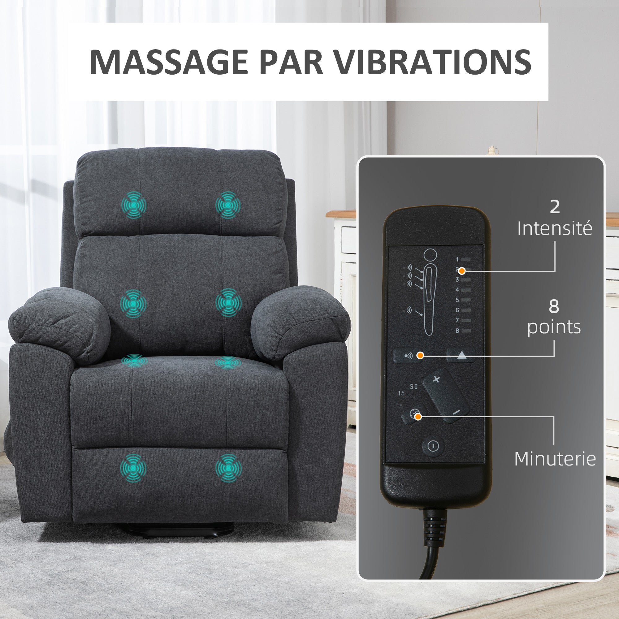 Fauteuil releveur électrique Polyester au toucher lin HOMCOM - 6