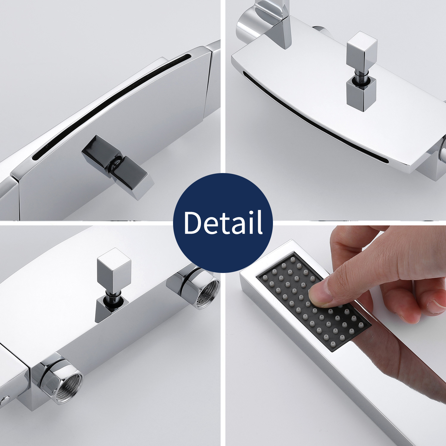 Mitigeur de Baignoire Cascade Robinet de Douche Mural avec Douchette à Mains Laiton Set de douche en Laiton Chromé - 3