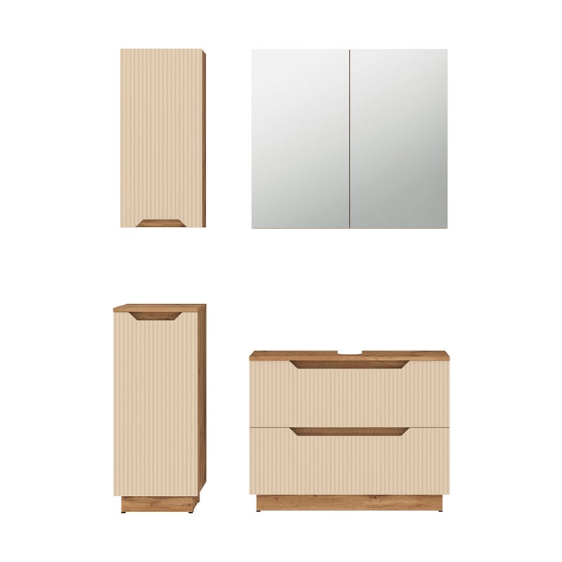Vicco Zestaw mebli łazienkowych Lotta, Dąb/kaszmir w paski, 4 części