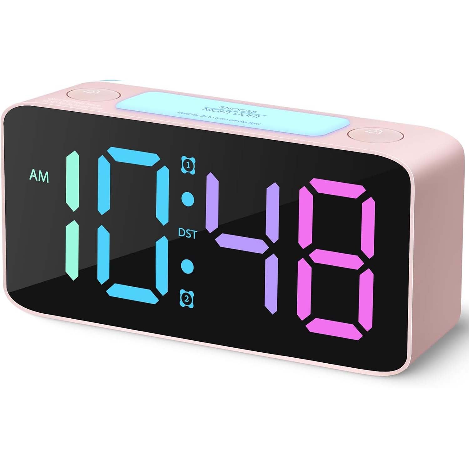 2x Budzik super głośny dla dorosłych, cyfrowy, 7 kolorów RGB, regulacja głośności, USB, mały budzik OK to Wake – różowy + RGB