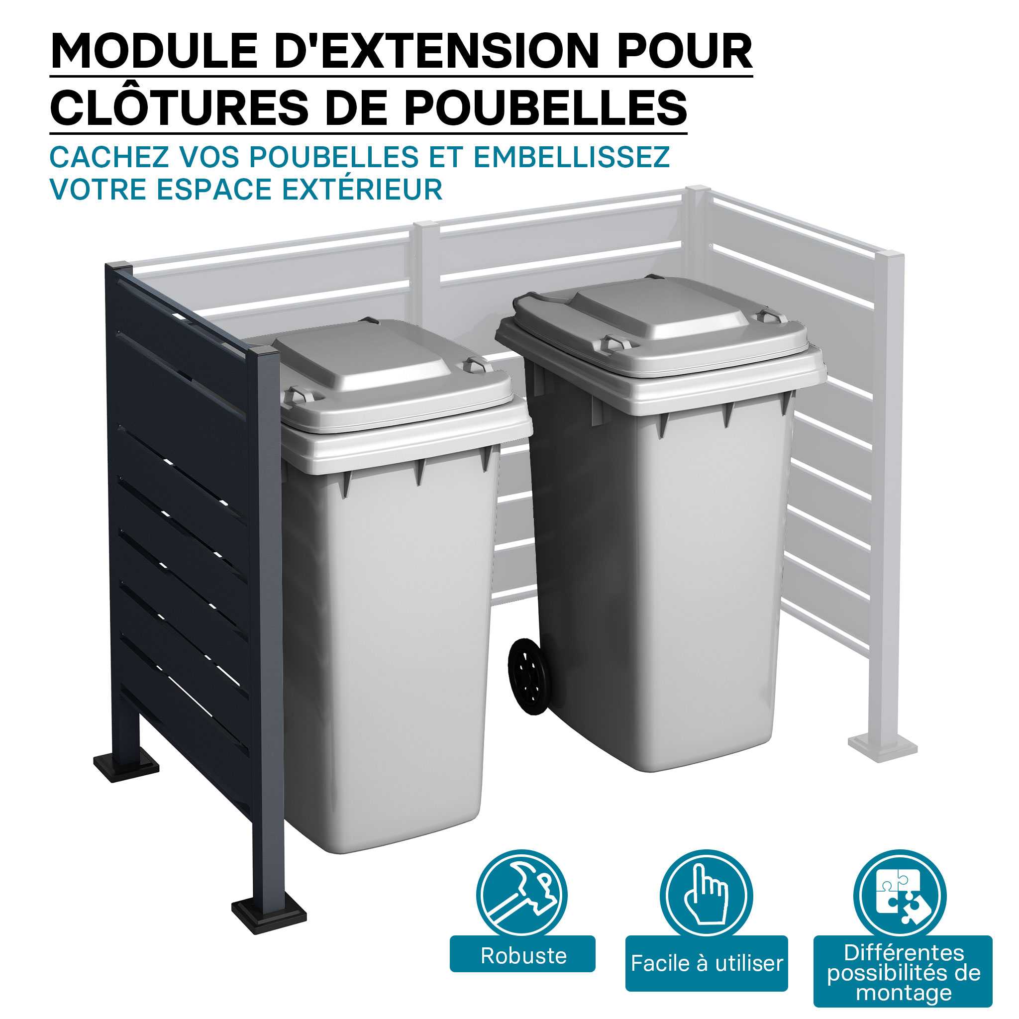 Cache-Poubelle Wiltec - 905x905x1200mm - Pour Poubelles 60-240L - Design Bois Et Acier - 3 Parois