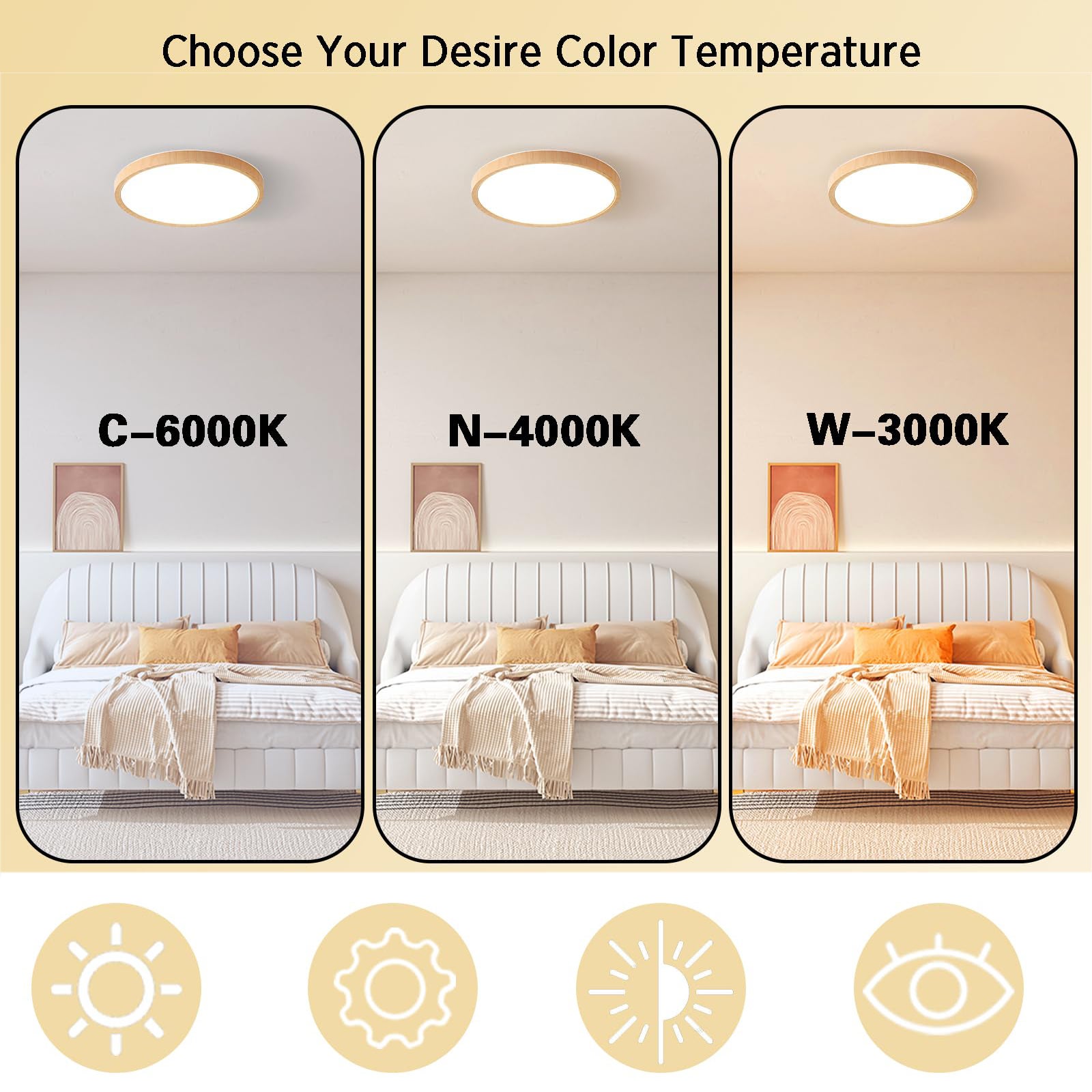 Plafoniera LED, plafoniera moderna rotonda in metallo 36W, 3 temperature di colore, 40cm, bianco - 3