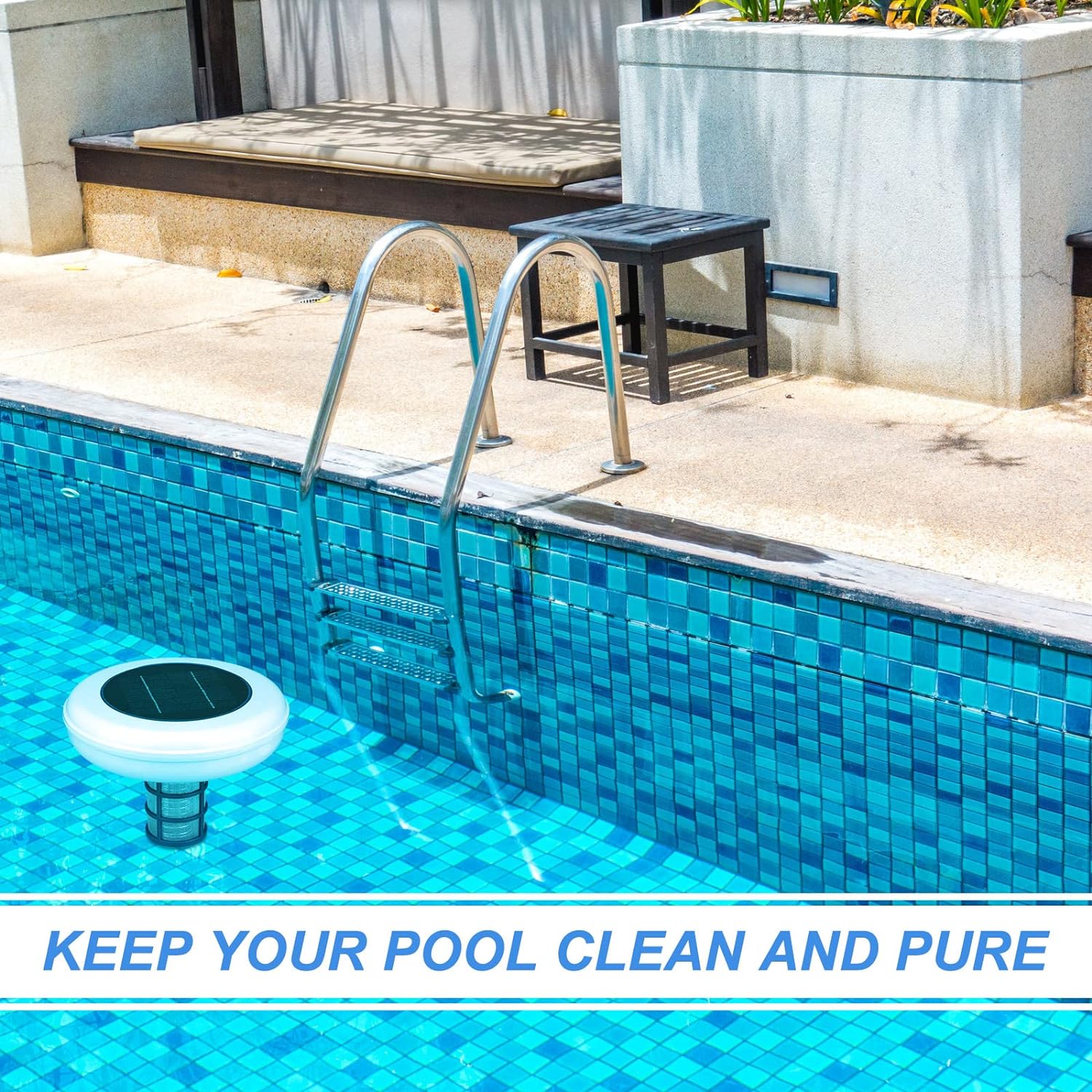 Ioniseur de piscine solaire, purificateur d'eau, nettoyeur automatique de piscine jusqu'à 22 000 gallons avec accessoires de nettoyage - 5