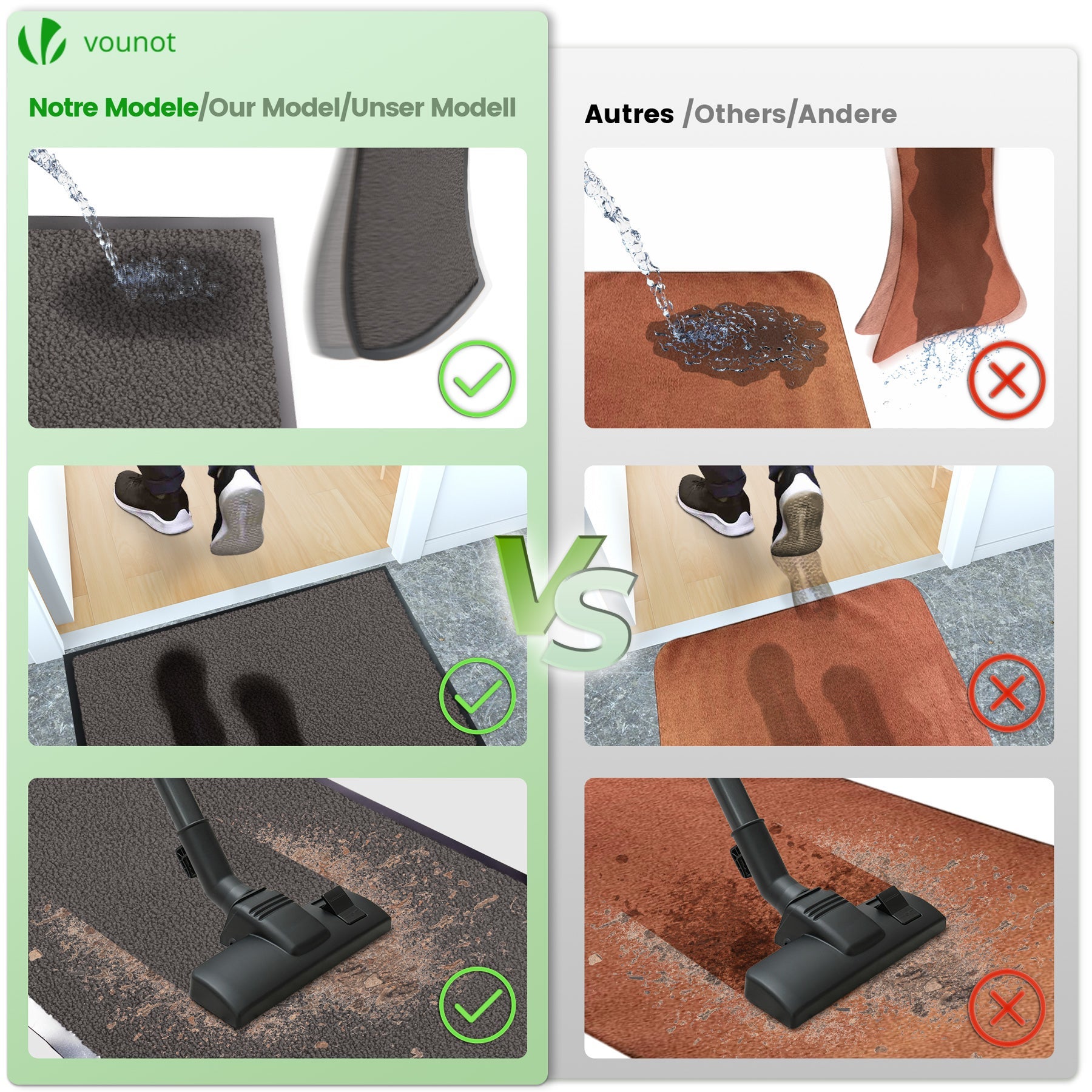 Tapis de porte paillasson d'entrée 90x150cm - antidérapant antipoussière imperméable lavable - anthracite - VOUNOT® - 3