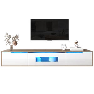Meuble TV Design Brillant - 180x35x30 Cm, Finition Noir Et Blanc, éclairage LED RGB, Panneau Particules
