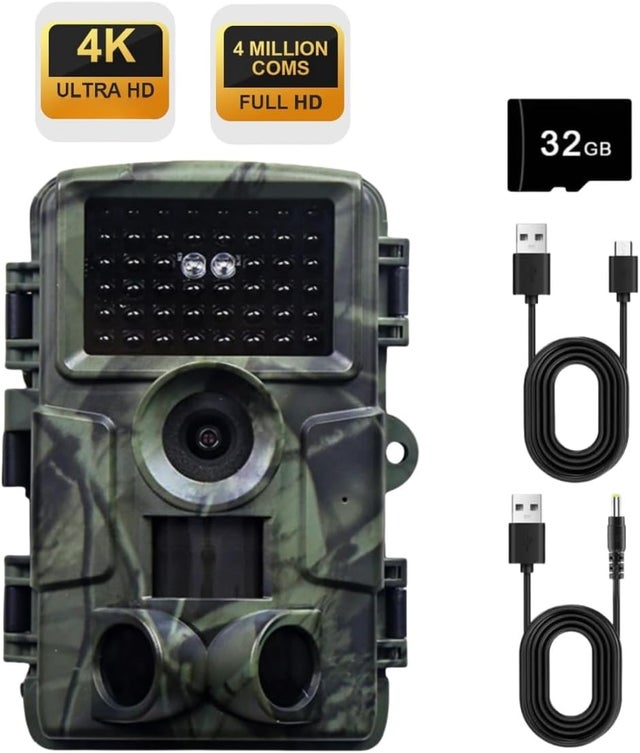 Chasse Caméra 4K/1680P 60MP Full HD avec Carte SD | Infrarouge Vision Nocturne Animaux | Piège Photographique Étanche Suiveuse Exterieur Traque