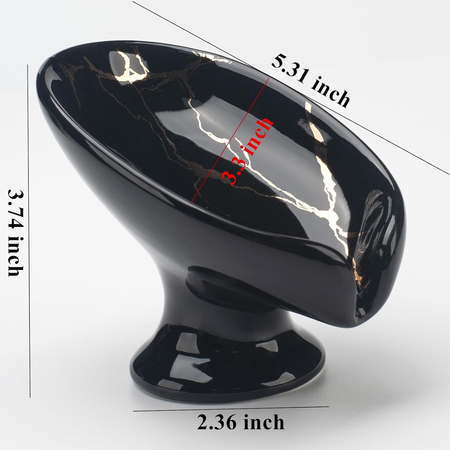 Portasapone In Ceramica A Forma Di Foglia – Autodrenante, Nero Lucido, 13x8x4 Cm