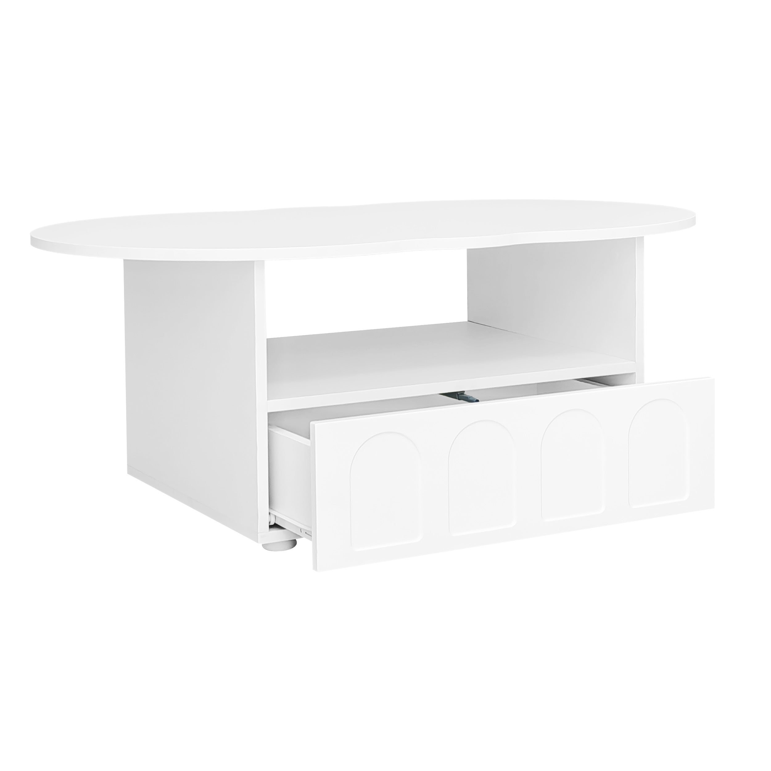 Table basse avec tiroirs et compartiment ouvert - plateau en forme de nuage - Blanc - 8