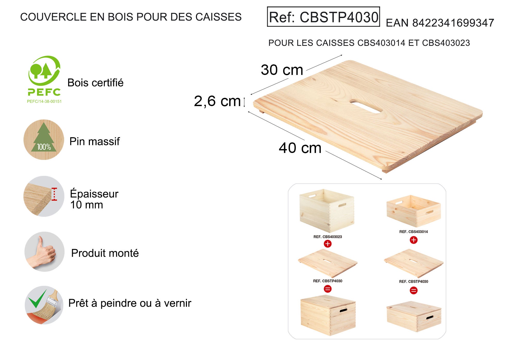 Couvercle en bois pour boîtes CBS403014 et CBS403023 - 4