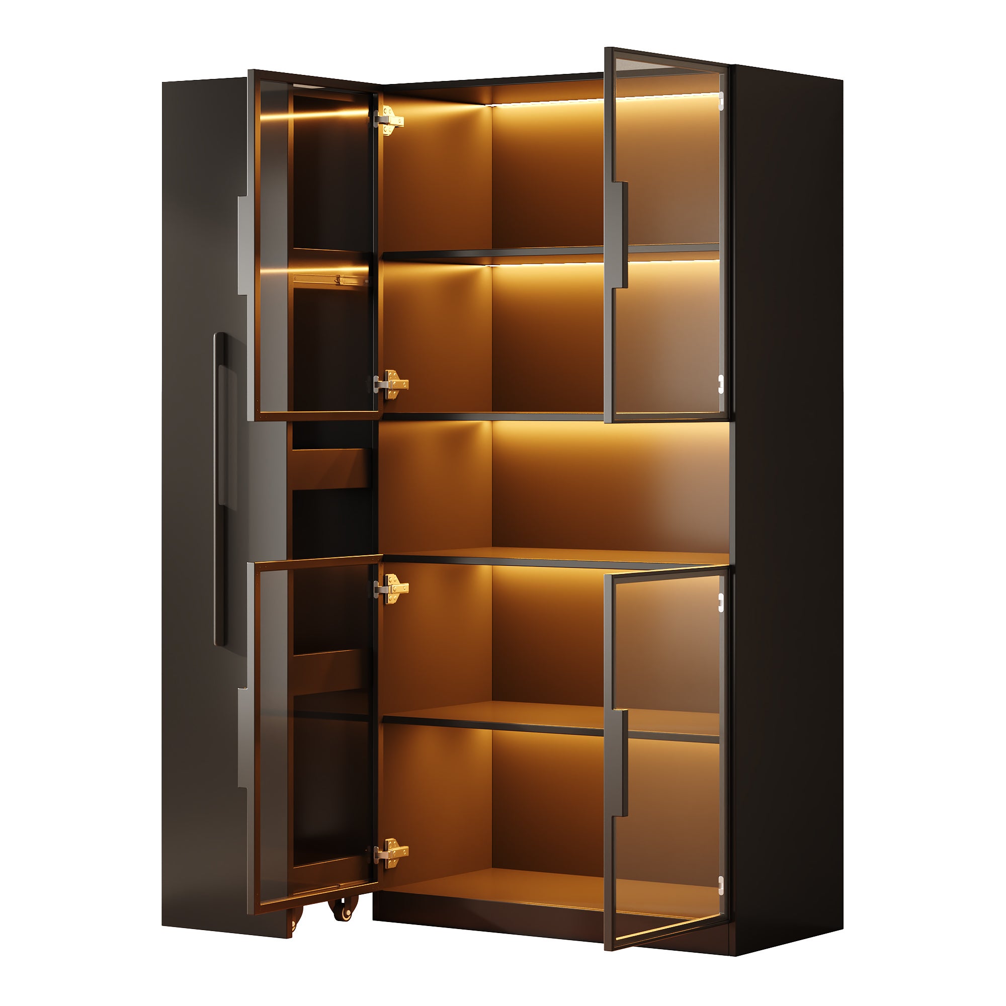 Vitrine buffet 110x35x160 cm avec LED multicolore portes vitrées rangements coulissants MDF noir - 8
