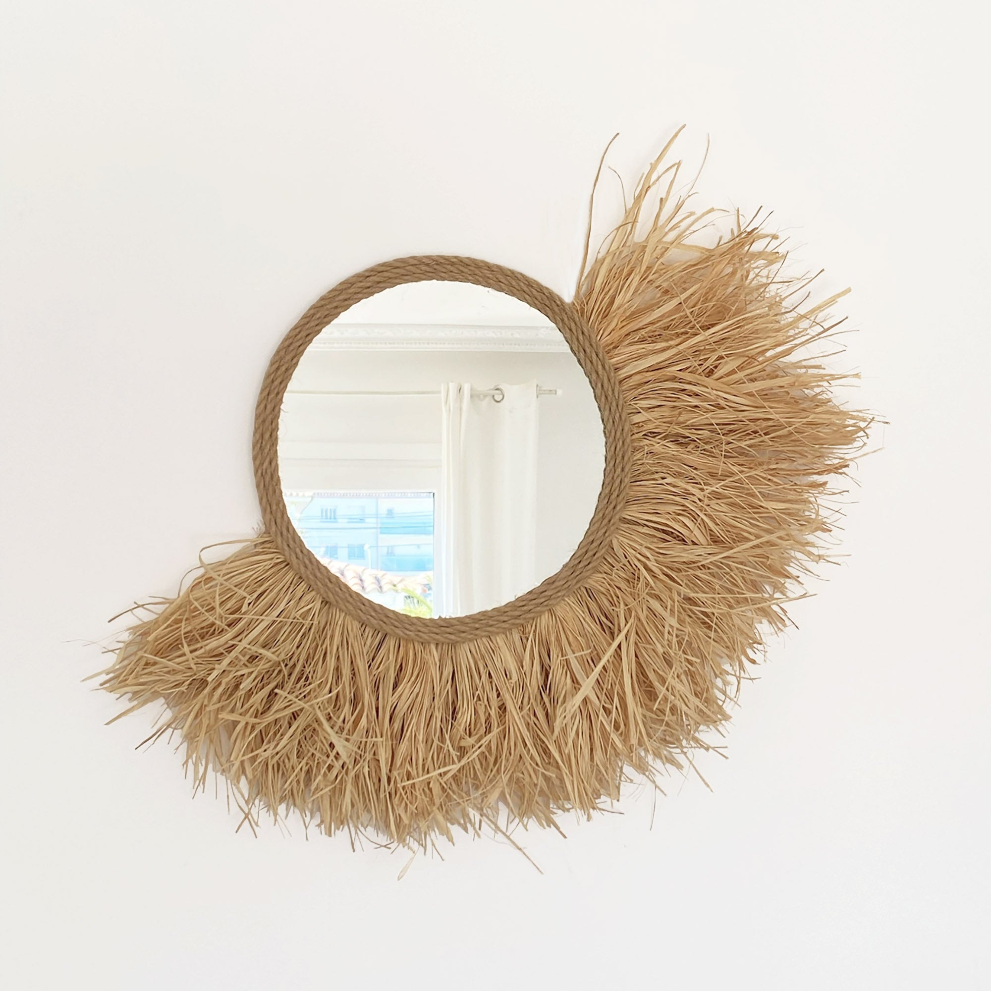 Lustro wiszące na ścianę z rafii i juty - MIRROR AFRICA Ø całkowita 70 cm - 2