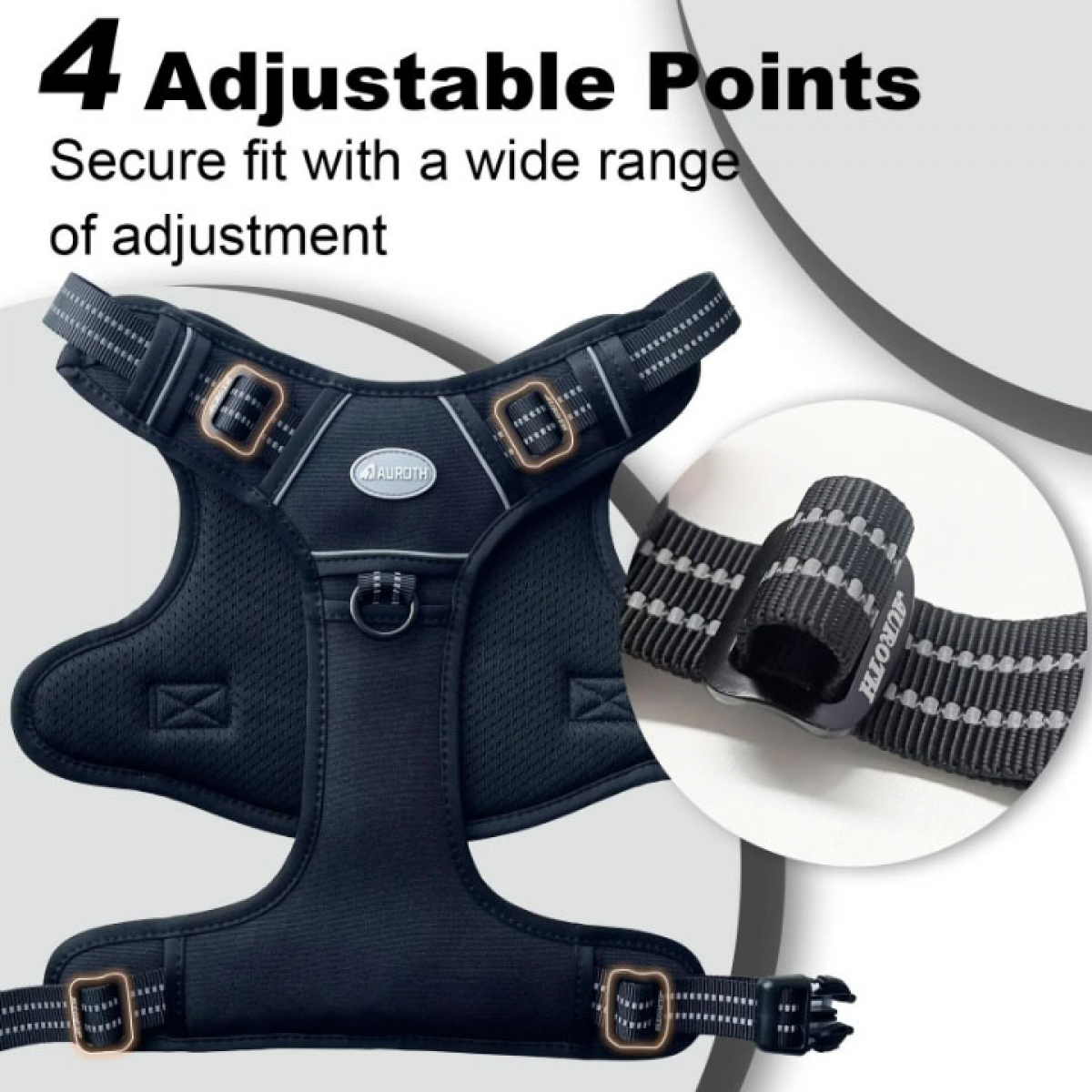Arnês para cães sem tração, arnês tático para cães, arnês para cães, ajustável, respirável, (XL-preto) - 5