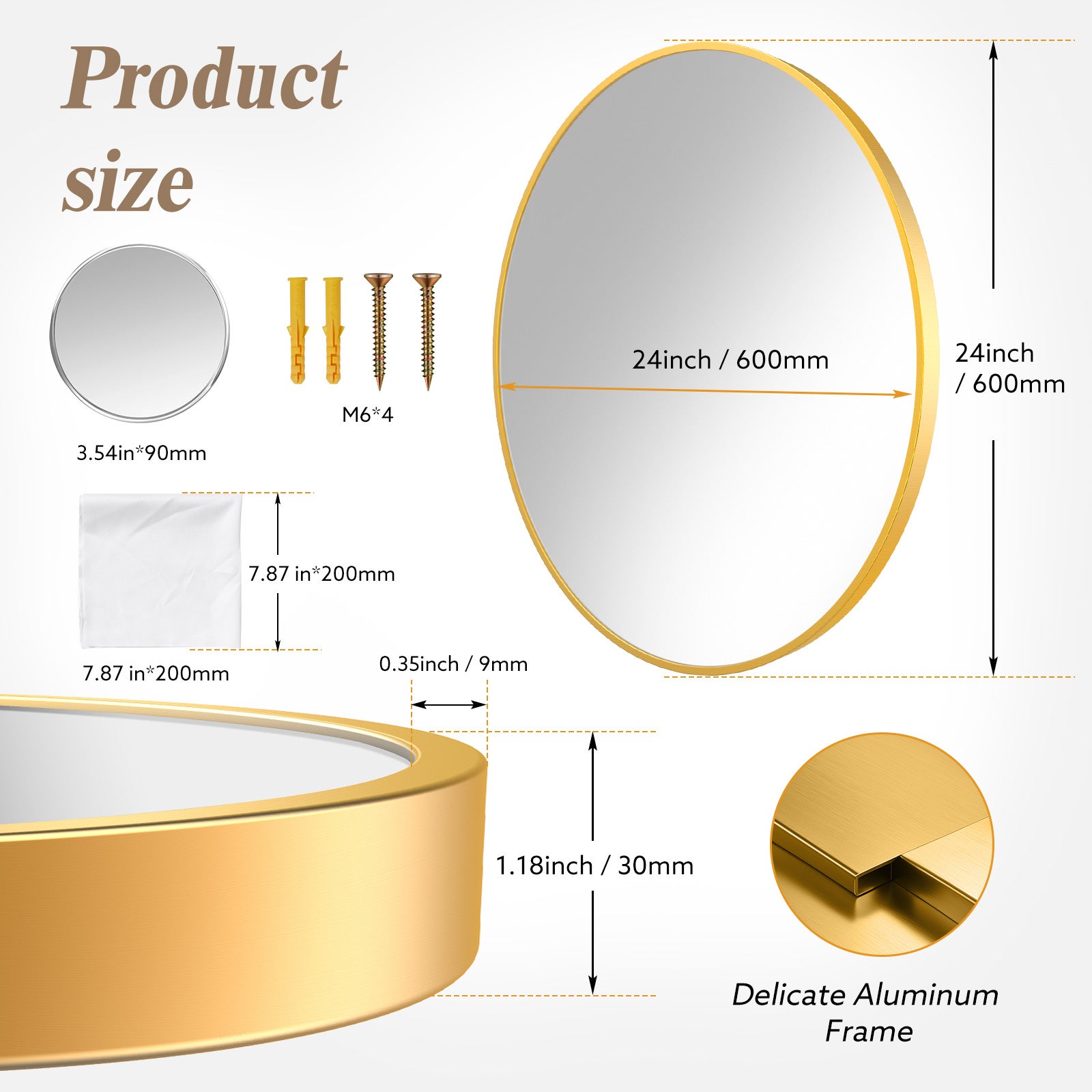 Miroir salle de bain LED 60x60cm anti buée à luminosité variable avec cadre doré - Eclairage 3 Couleurs - Miroir mural tactile à LED - 4