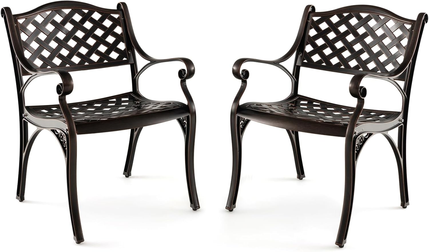 Zestaw 2 krzeseł ogrodowych z odlewu aluminiowego, odporne na warunki atmosferyczne, krzesła tarasowe z podłokietnikami, na balkon, podwórko