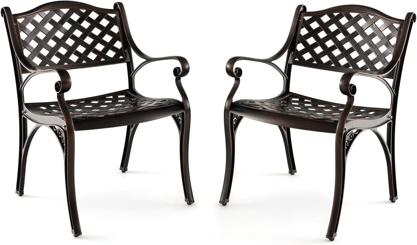 Zestaw 2 krzeseł ogrodowych z odlewu aluminiowego, odporne na warunki atmosferyczne, krzesła tarasowe z podłokietnikami, na balkon, podwórko