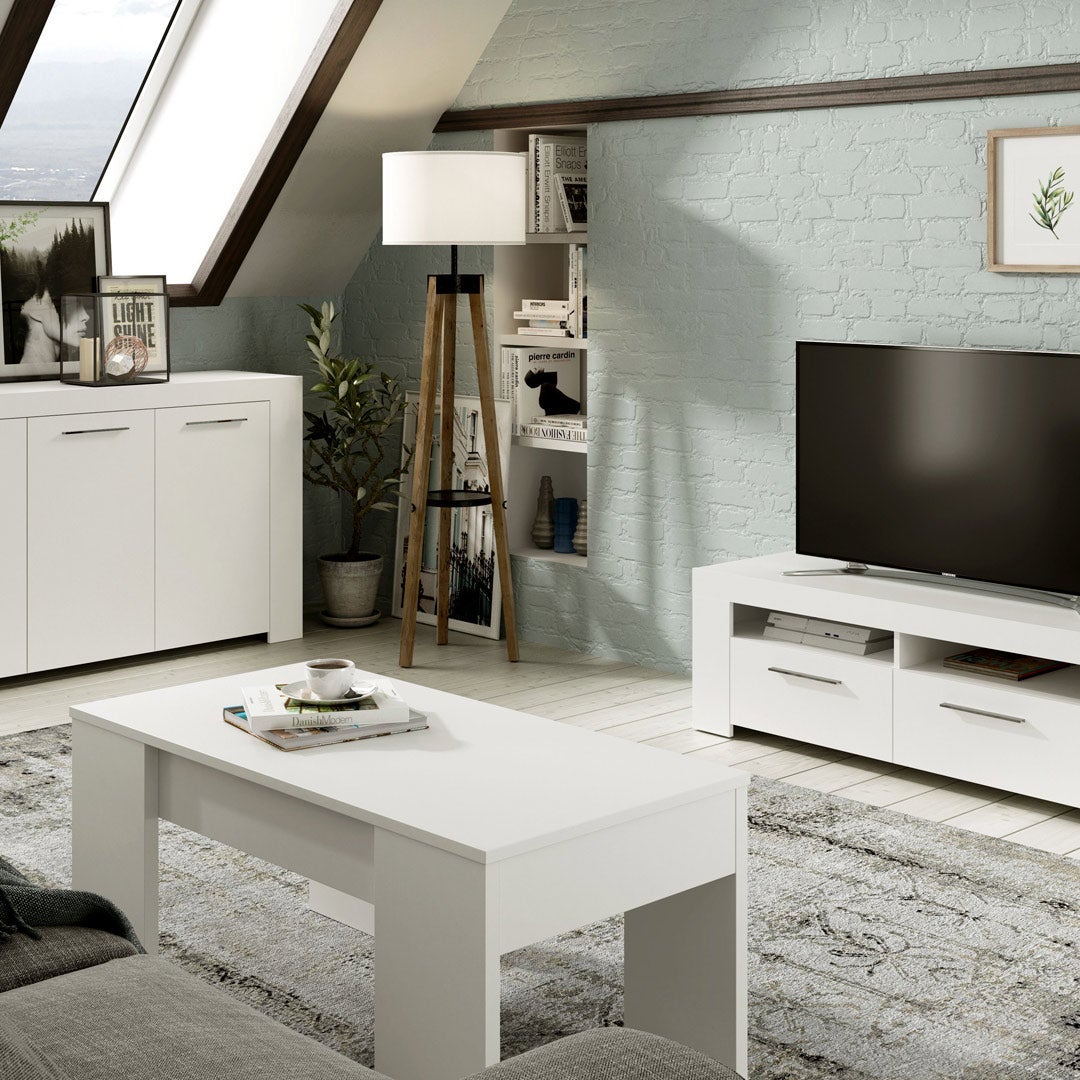 Table basse GOTHAM avec plateau relevable et rangement - Blanc - 6