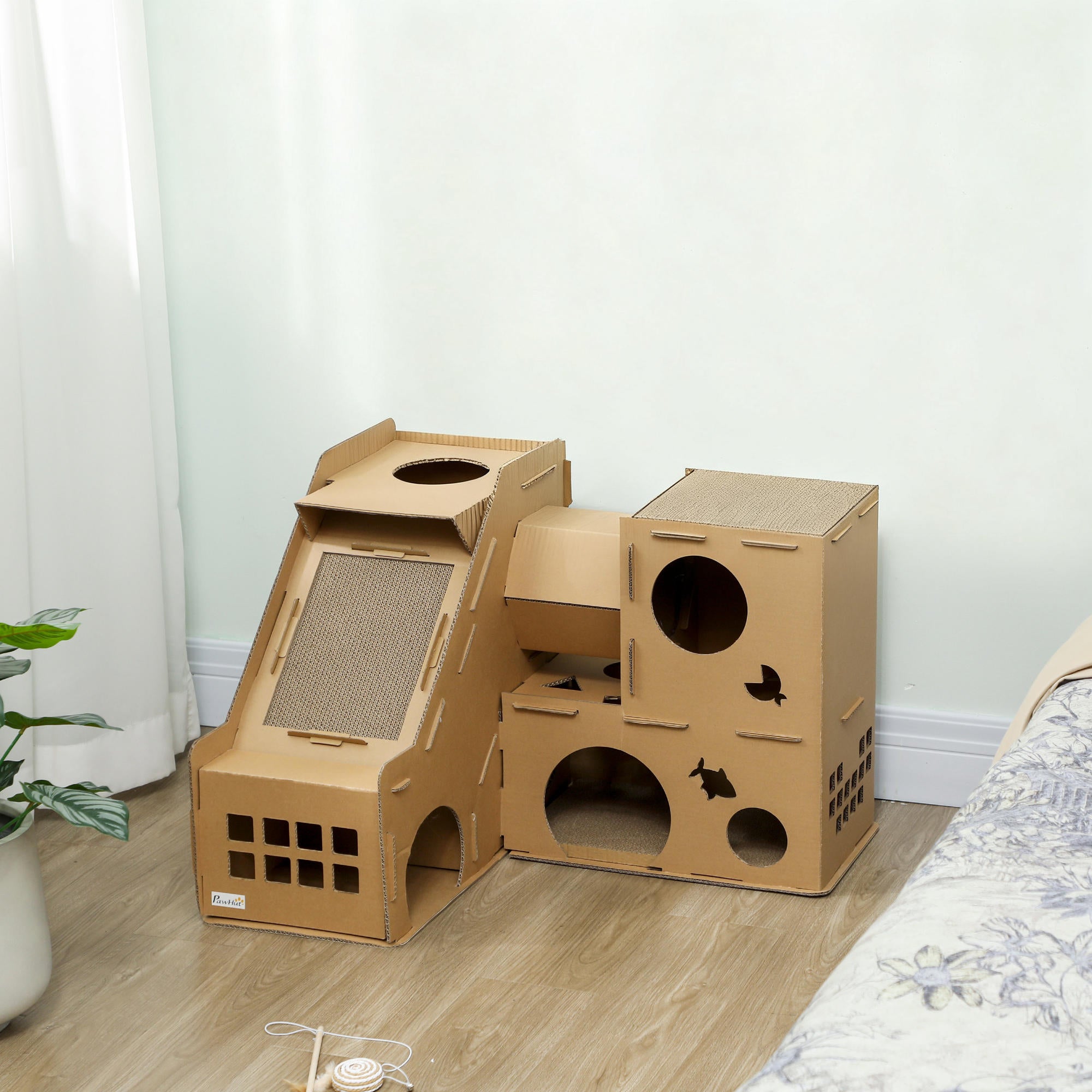 Arranhador para Gatos PawHut Cartão Corrugado Castanho 78x66x57 cm D30-892V00BN - 2