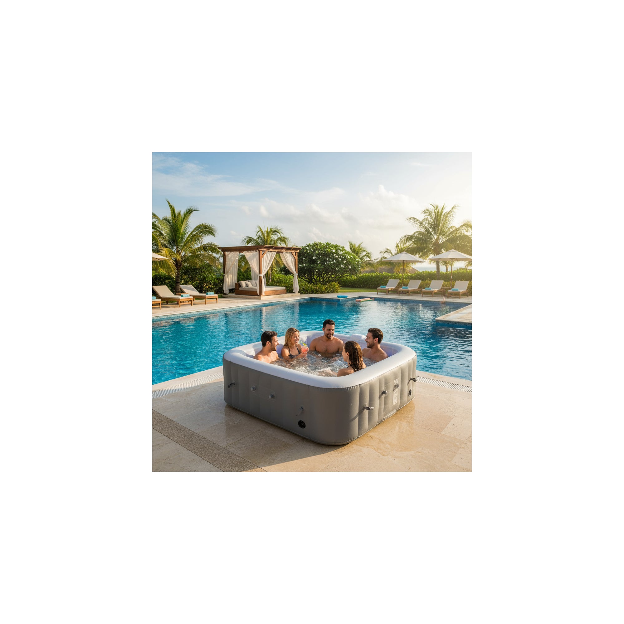 Spa gonflable 6 places carré - Sunspa - Bandeau LED inclus - Dimensions : 185 x 185 cm - 4