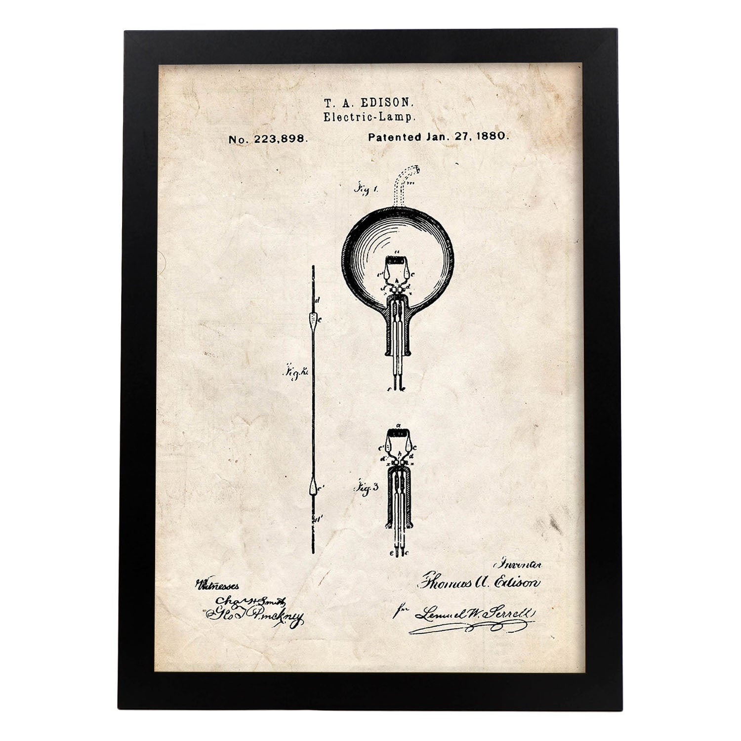 Poster con patente de bombilla electrica lámina con diseño de patente antigua sin marco - a3