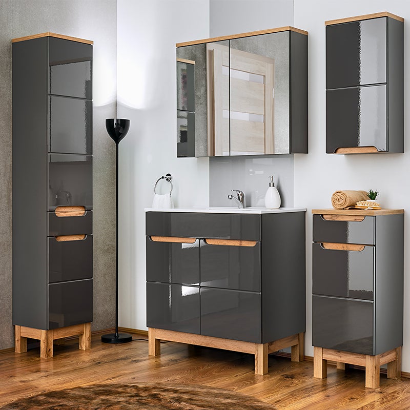 Meuble sous vasque 60cm aspect bois gris Bali Grey - 2