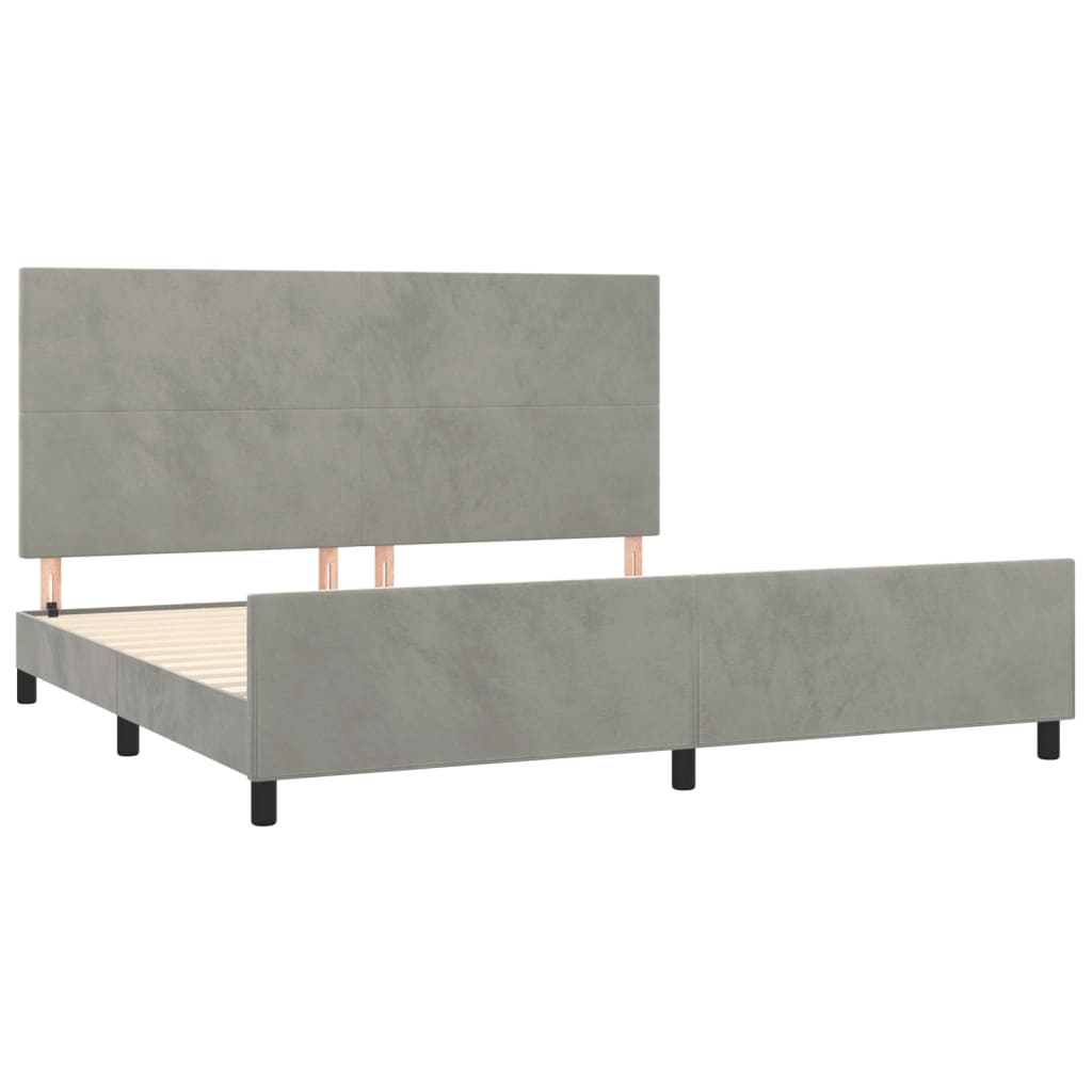 Cadre de lit sans matelas gris clair 200 x 200 cm en velours - 4