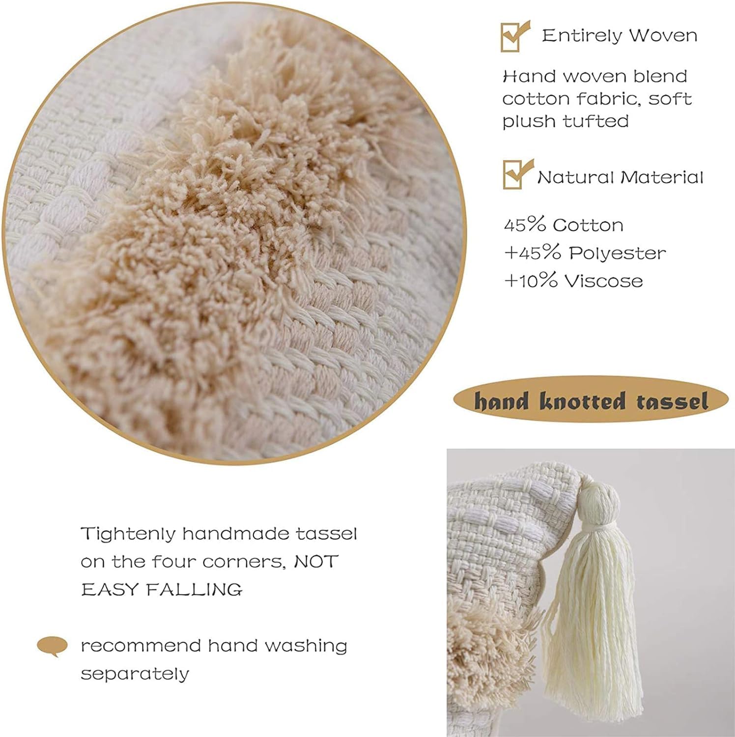Housses de coussin bohèmes, taies d'oreiller décoratives douces pour canapés, chambres, salons, 45 x 45 cm, 2 pièces - 4