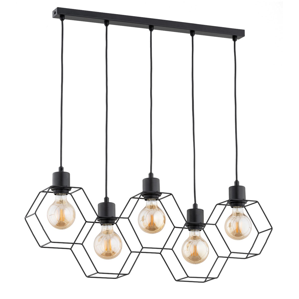 Lampa wisząca Kombi czarna 5xE27x15W nad stół wym: 80 x 9 x 75 cm metal Alfa