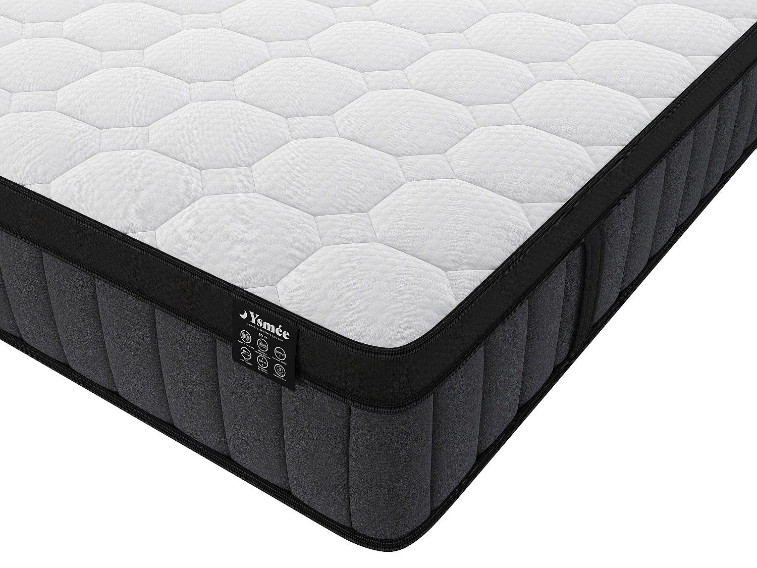 Matelas 160 x 200 cm hybride ressorts ensachés 7 zones et gel à mémoire de forme ép.25cm - TOLCA de YSMÉE - 5