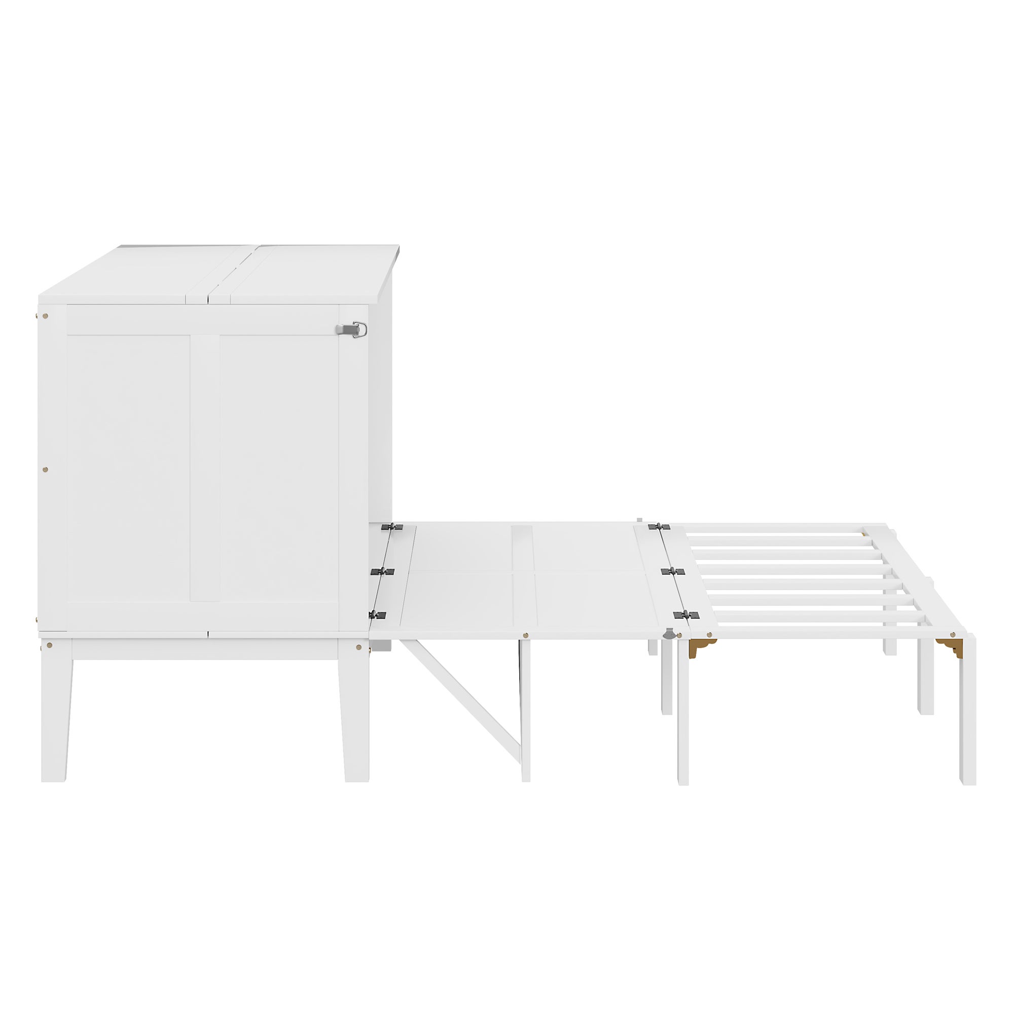 Letto a scomparsa verticale 140 x 200 cm - Legno MDF - Rete a doghe - Bianco - 9