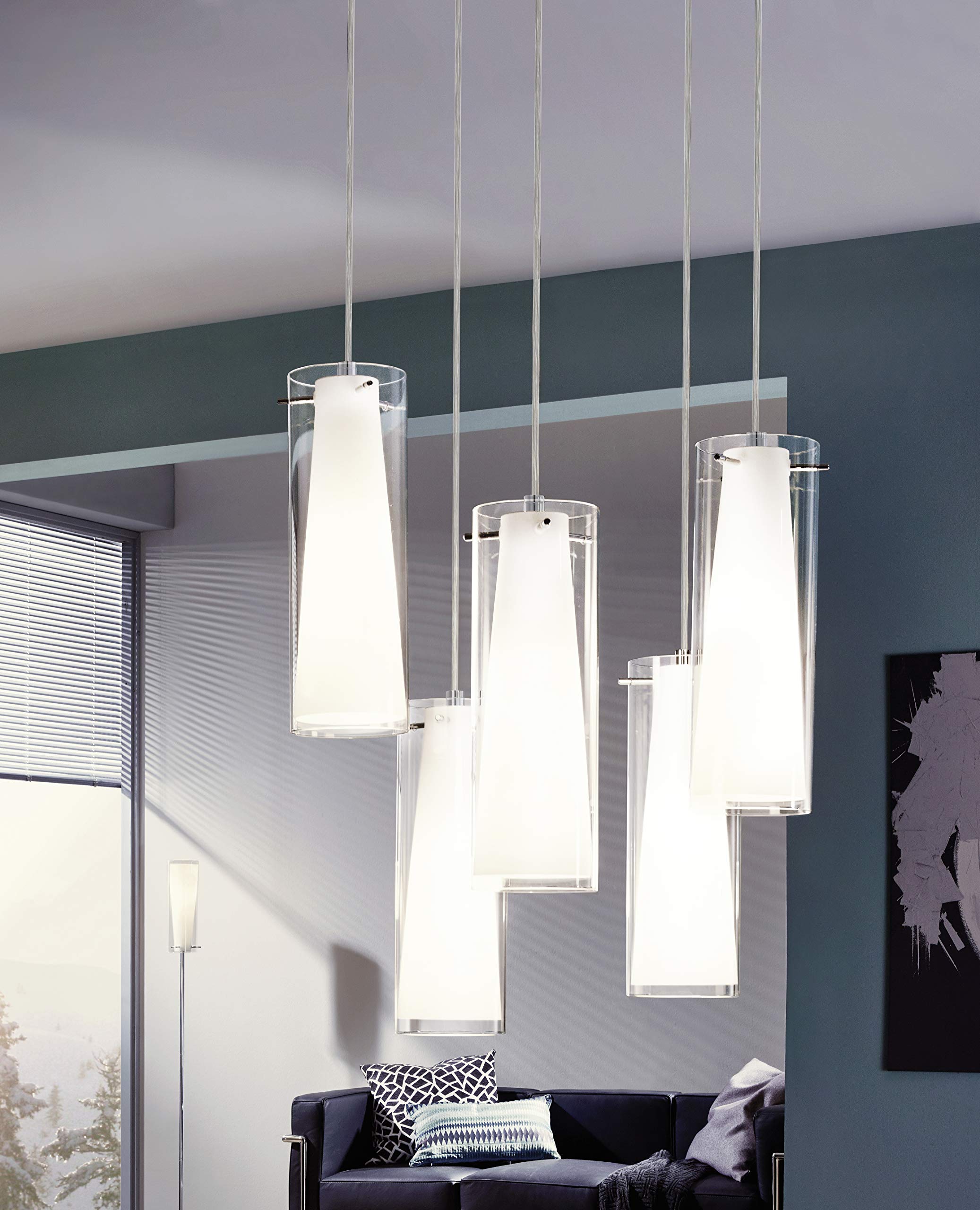 Lampadario A Sospensione Contemporaneo Pinto Acciaio Cromo Vetro 5 Luci E27 - 4