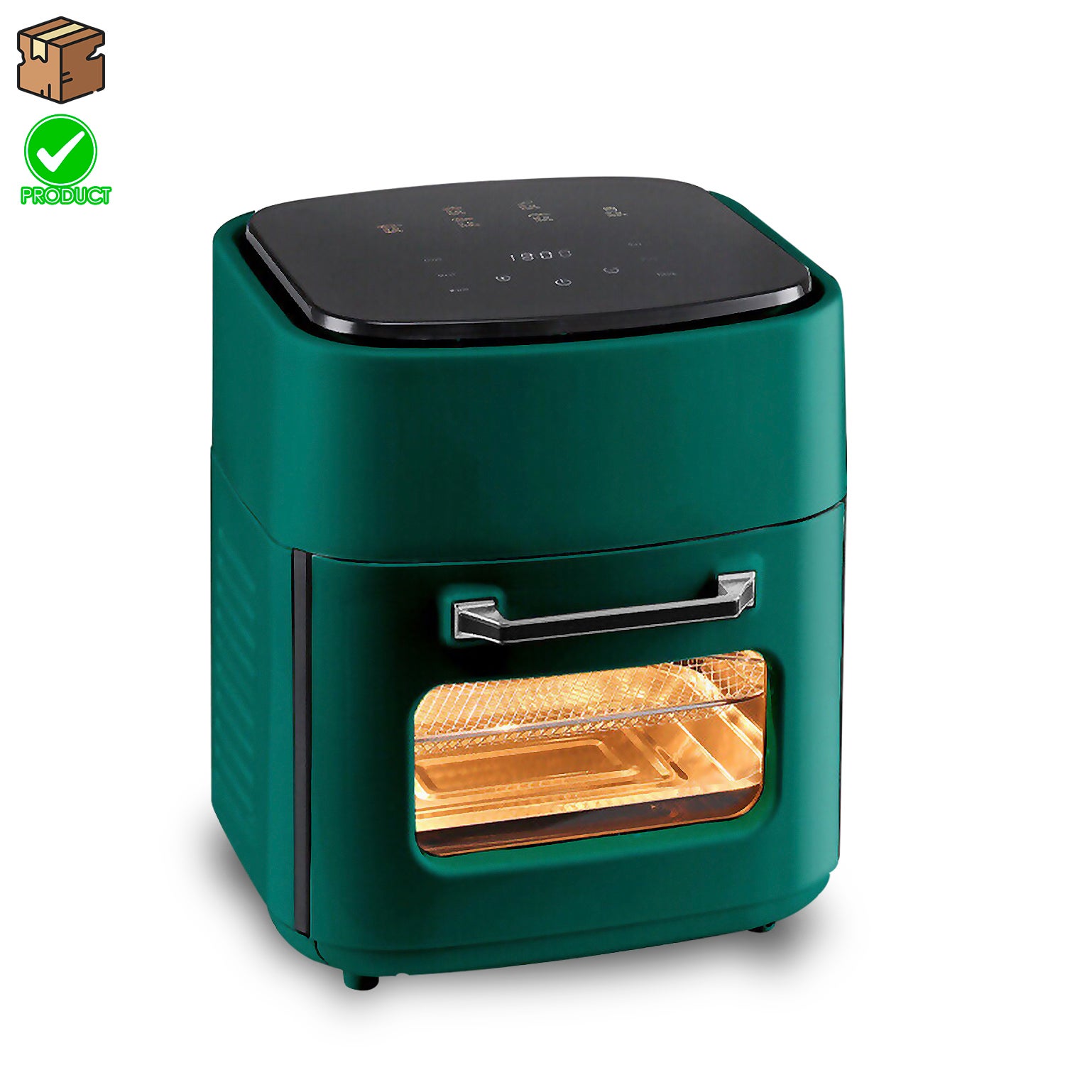 Dam Verde/Esmeralda Freidora De Aire 2 En 1 Con Horno. 15L, 1800W. Panel Táctil, Calentamiento 3D, Rejilla Antiadherente De Acero Inoxidable. Producto Con Embalaje Deteriorado. 30X29x37,5 Cm. Color: - Imagen 2