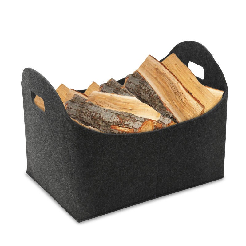 Panier de rangement en feutre pour bois de cheminée, sac multifonction en feutre avec poignées de transport pour bois, jouets, vêtements, journaux, magazines (petit