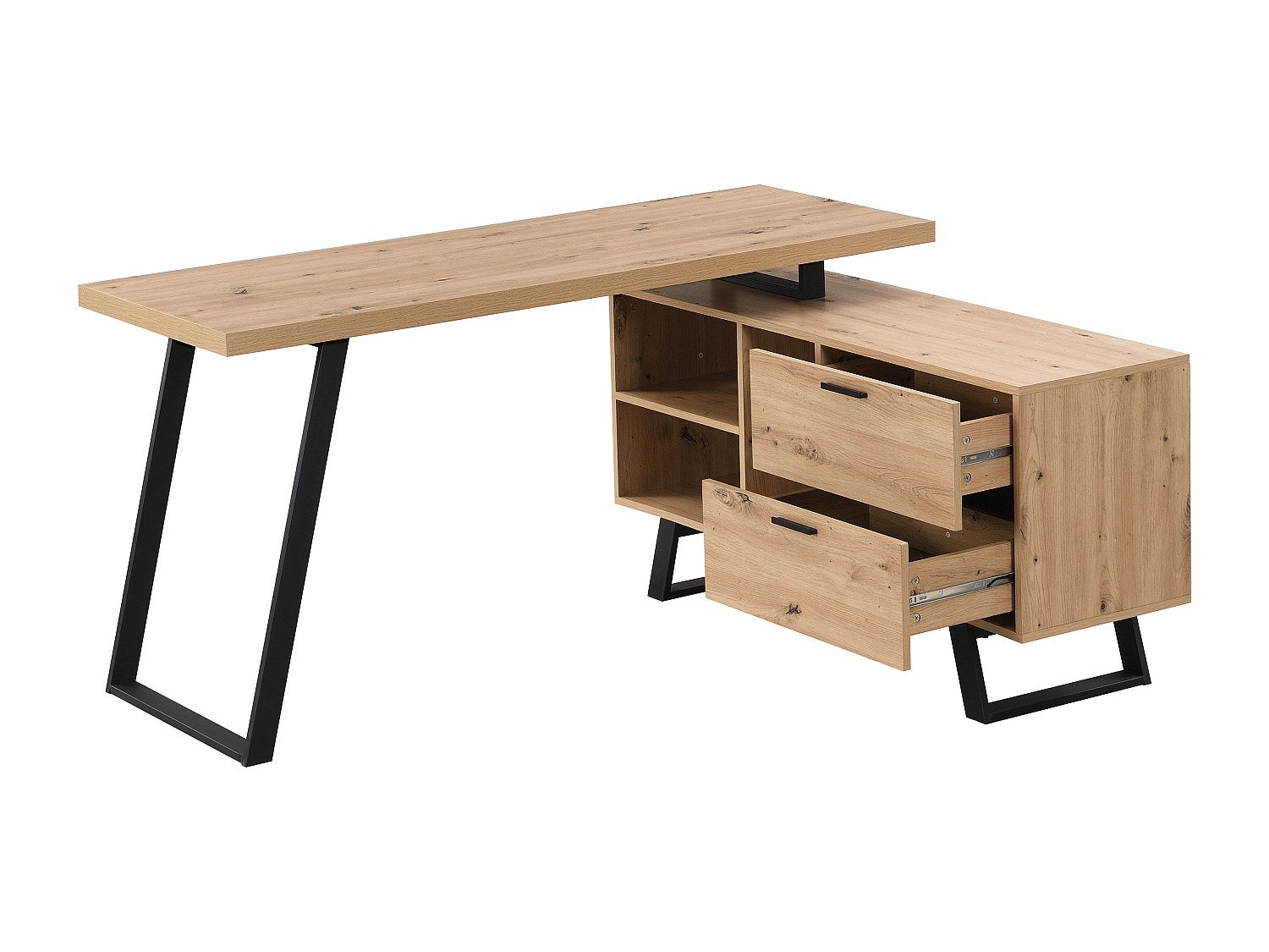 Bureau d'angle avec rangements - MDF - Coloris : Naturel et noir - NAYARO - 4