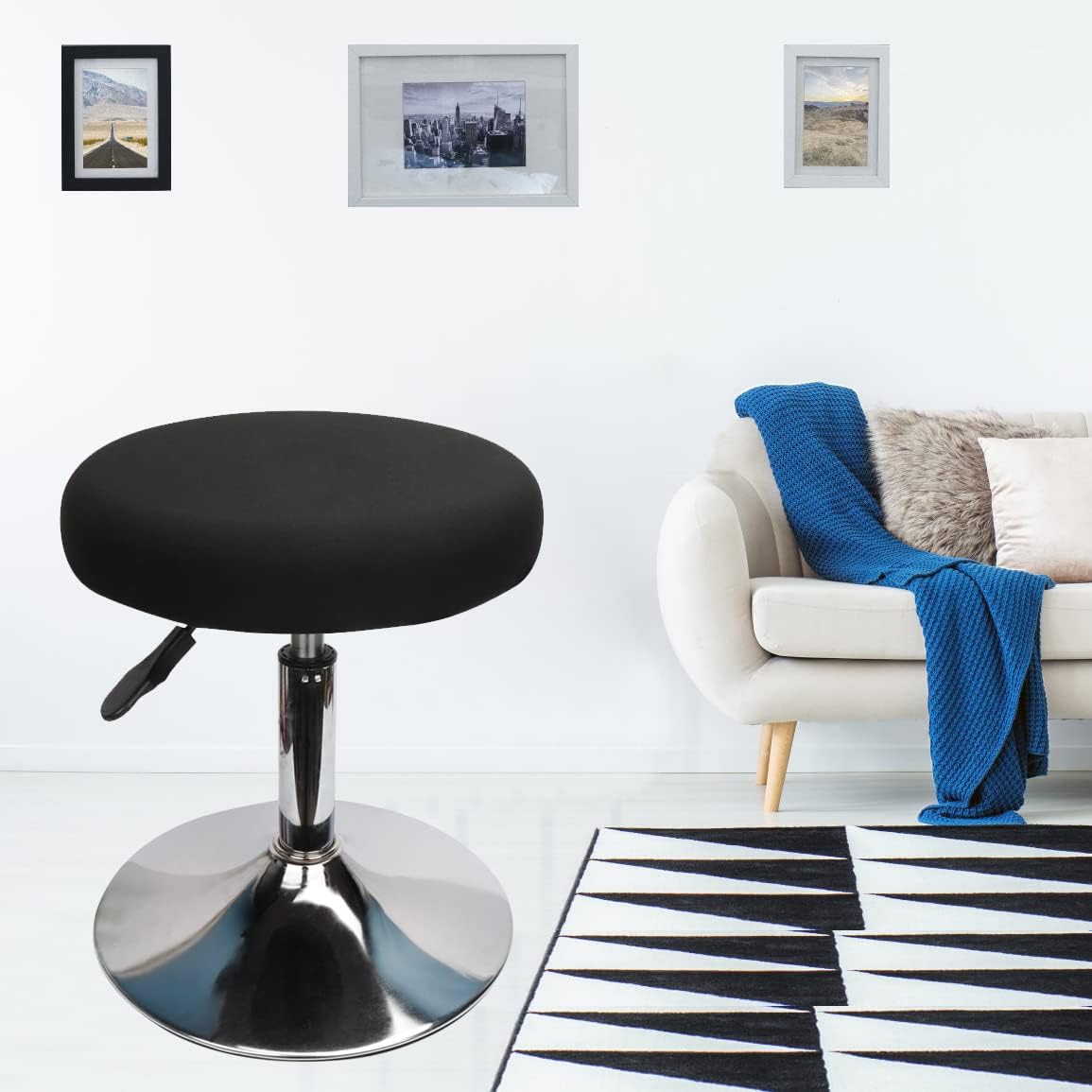 (4 Pièces Noir)Housse Tabouret Rond Housse Tabouret de Bar, Tissu de Luxe, Diamètre 30-40cm, Extensible, Infroissable, Lavable et Anti-Poussière - 3