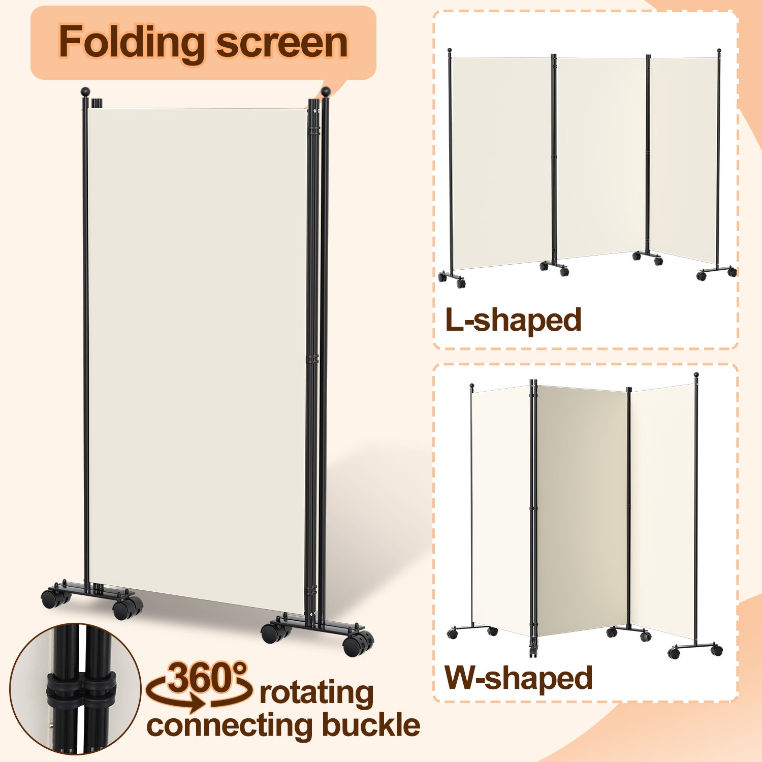 Paravent avec roulettes séparateur de pièce Cloison Paravent écran de confidentialité Écran pour Jardin Beige 187x181 cm - 5