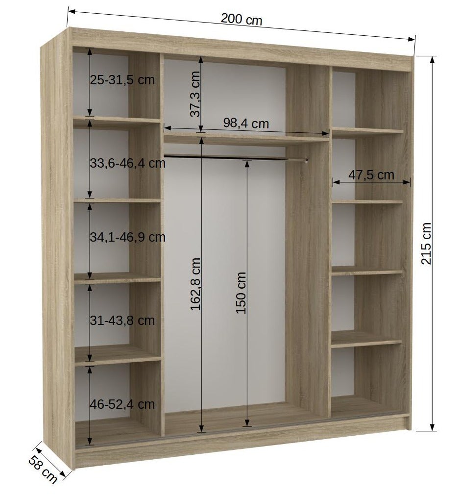 Armoire chambre adulte 2 portes coulissantes 1 naturel 1 miroir Olivia 200cm - 4