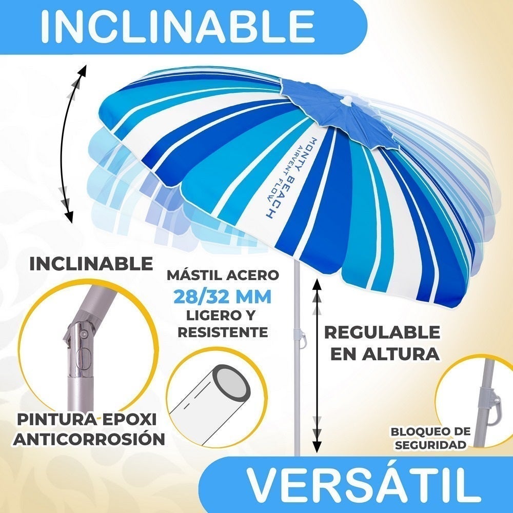 Parasol de plage 200 cm et support en sable, protection UV+50 MONTY - 6