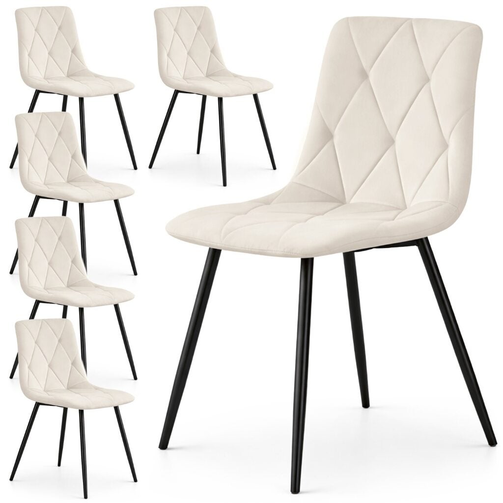 6x Welurowe krzesło tapicerowane pikowane Beżowe MILO Czarne nogi