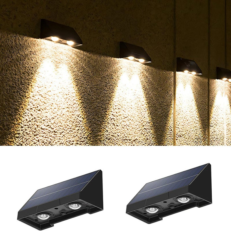 Zestaw 2 zewnętrznych lamp solarnych, dwie diody LED, 40 lumenów każda, ciepłe, białe światło, odpowiednie do ogrodów.